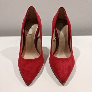 H&M Red (Faux) Suede Leather Pointed Toe Pumps